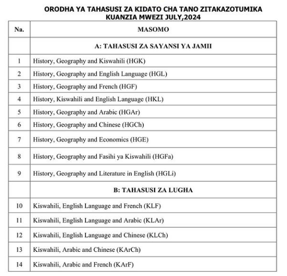 Read more about the article Tamisemi Form five Combinations 65