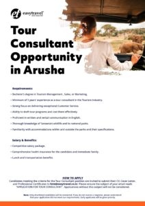 Read more about the article Tour Consultant Opportunity in Arusha at Easy Travel Company March, 2024